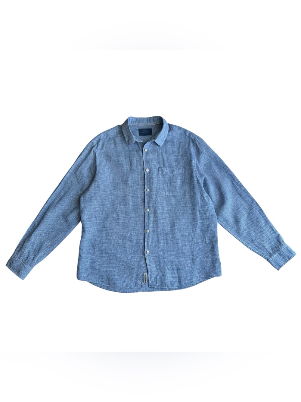 Marks & Spencer Men’s Blue Micro Check Houndstooth Linen Long Sleeve Button L